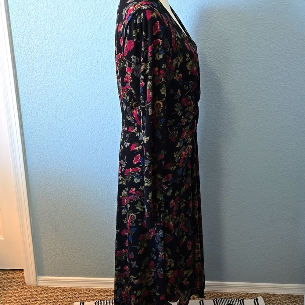 RALPH LAUREN BLACK LABEL Floral Surplice Midi Jersey Dress Sz 12 Vneck - Picture 7 of 14